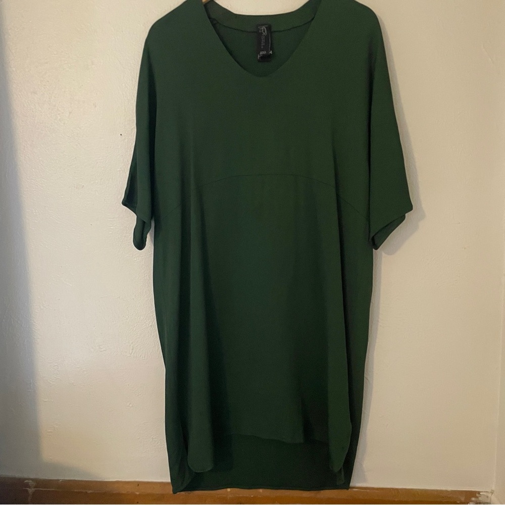 Zero + Maria Cornejo Dark Green Asym Hem Dress ENKA Viscose NWOT Sz 6